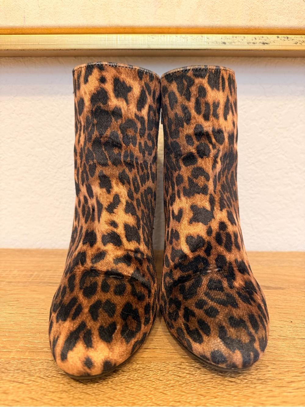BAMBOO Leopard-Print Ankle Booties in Brown and Black